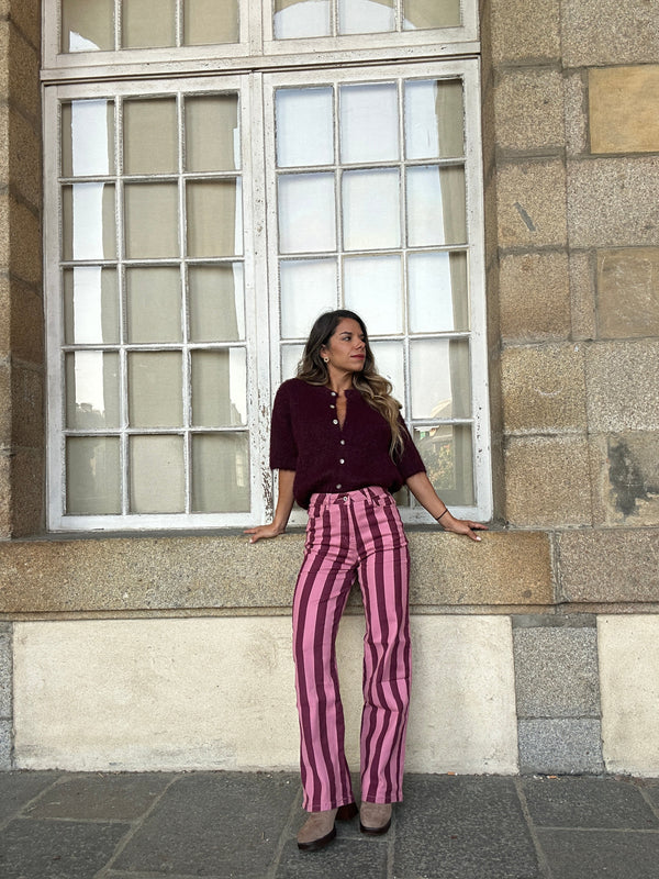 Isabeau pink and burgundy striped jeans