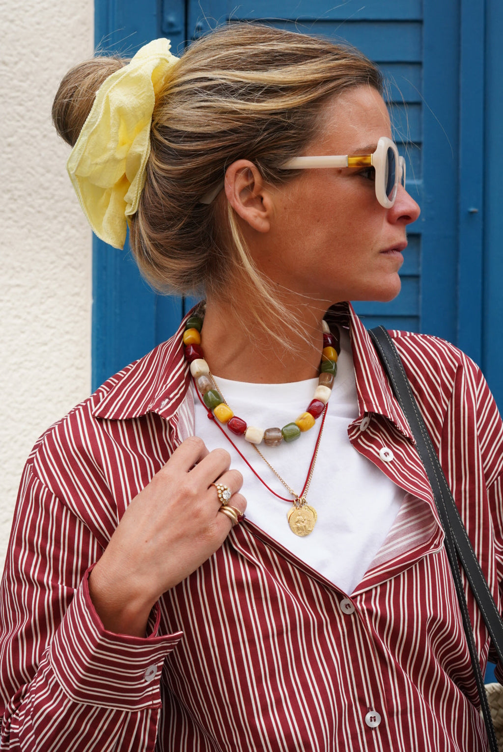 Collier perles cubiques jaune/kaki
