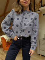 Elsa navy embroidered blouse