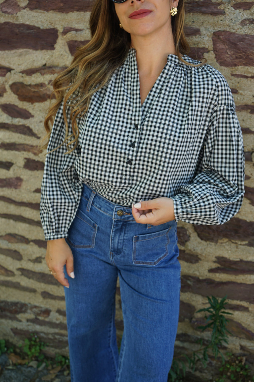 Clothilde black gingham blouse