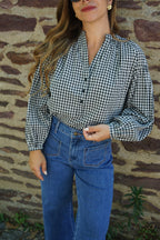 Clothilde black gingham blouse