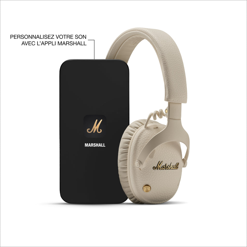 Marshall – Monitor III ANC - Cuffie Wireless - Crema, cuffie audio beige con custodia nera