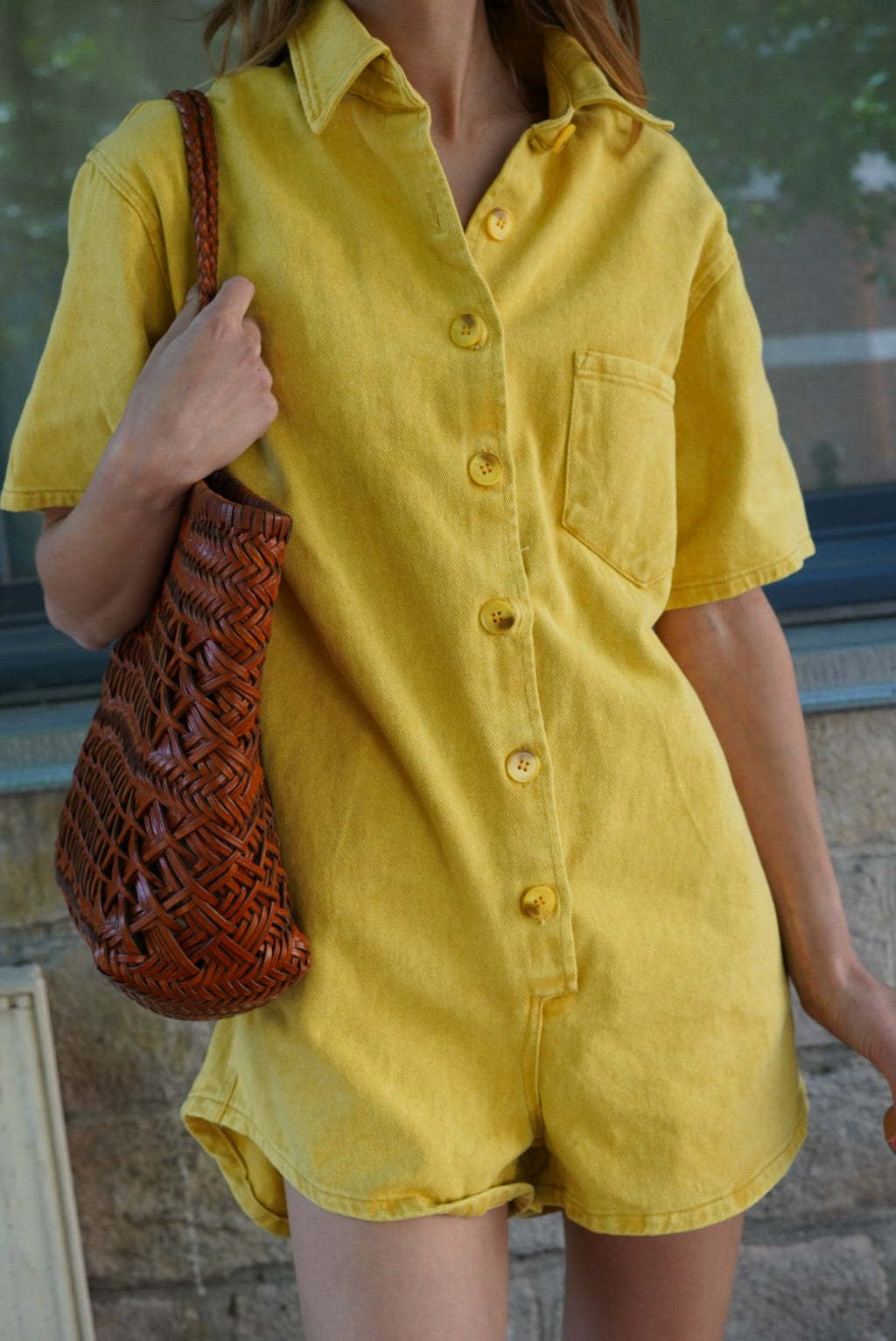 Chloé Denim Playsuit Yellow
