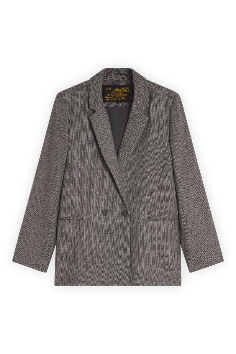 Blazer En Herringbone - Brown - Femme