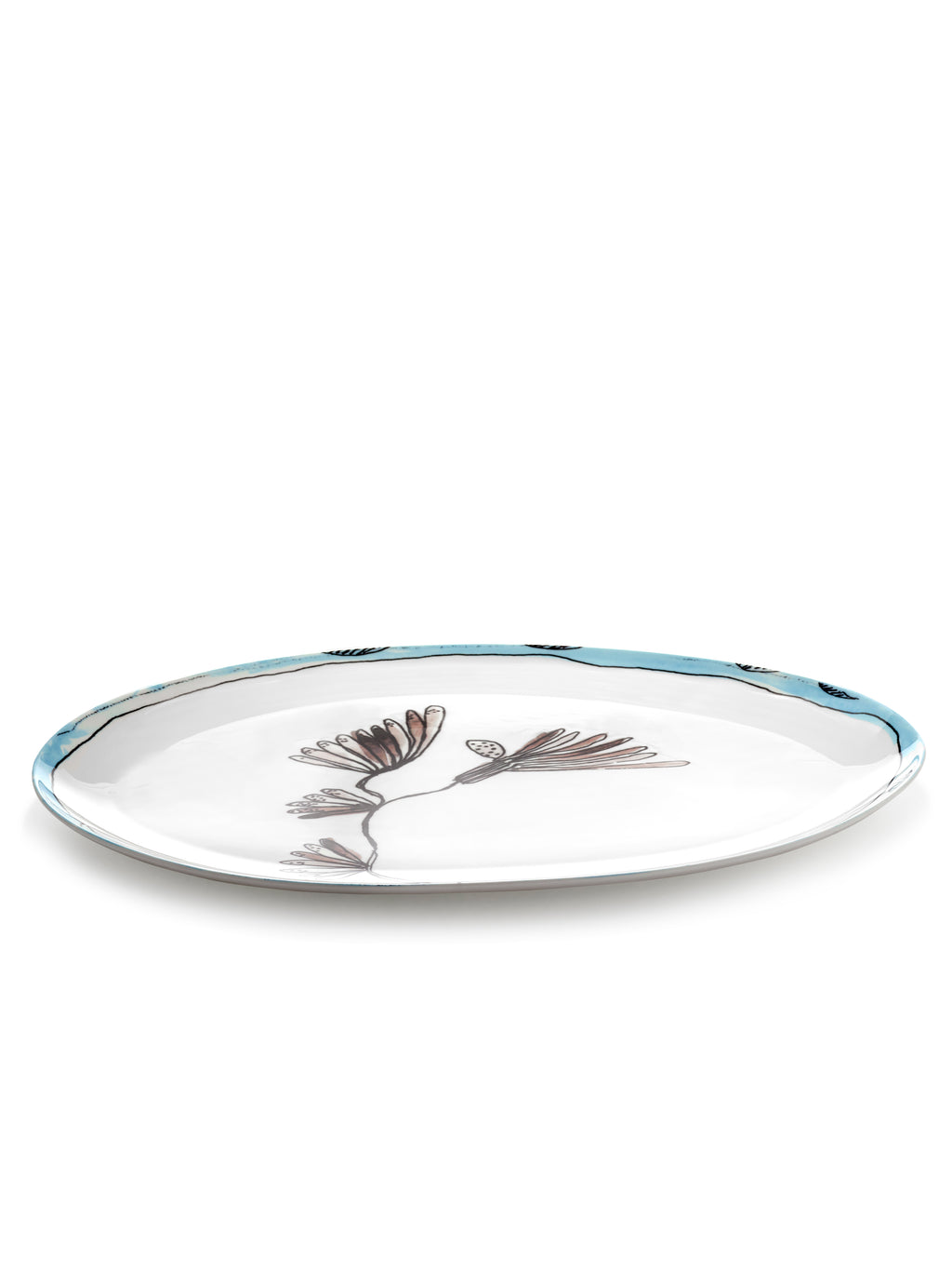 Midnight Flowers - Assiette Ovale °2 - L - Porcelaine Bone China - Camelia Aubergine