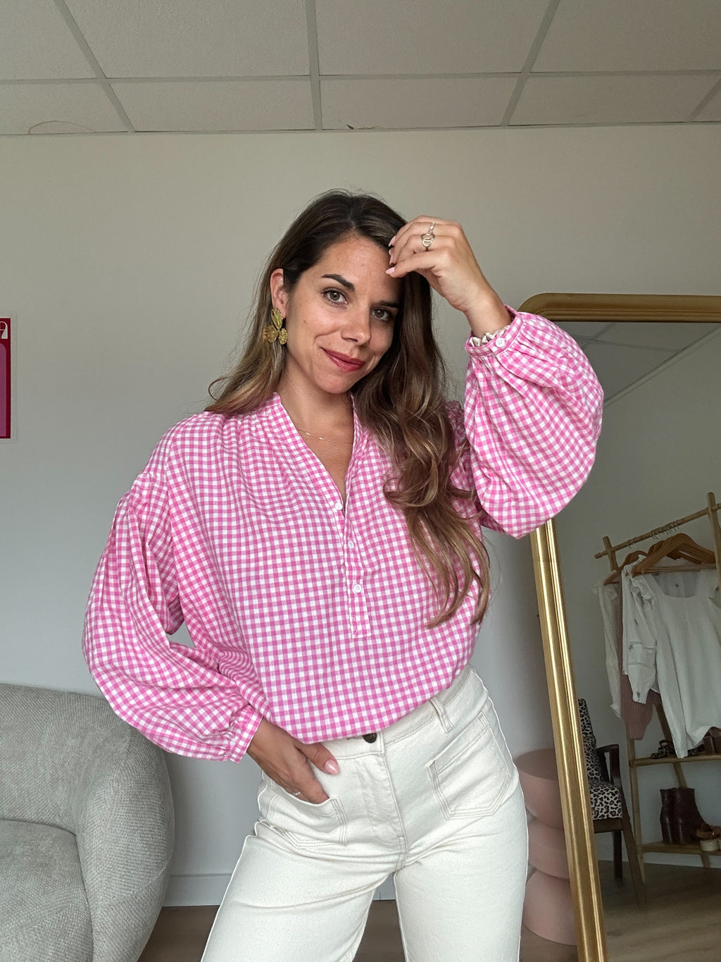 Blusa de cuadros vichy rosa Clothilde