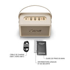 Marshall – Kilburn III - Portable Speaker - Cream, set of a portable speaker and its accessories on a white background