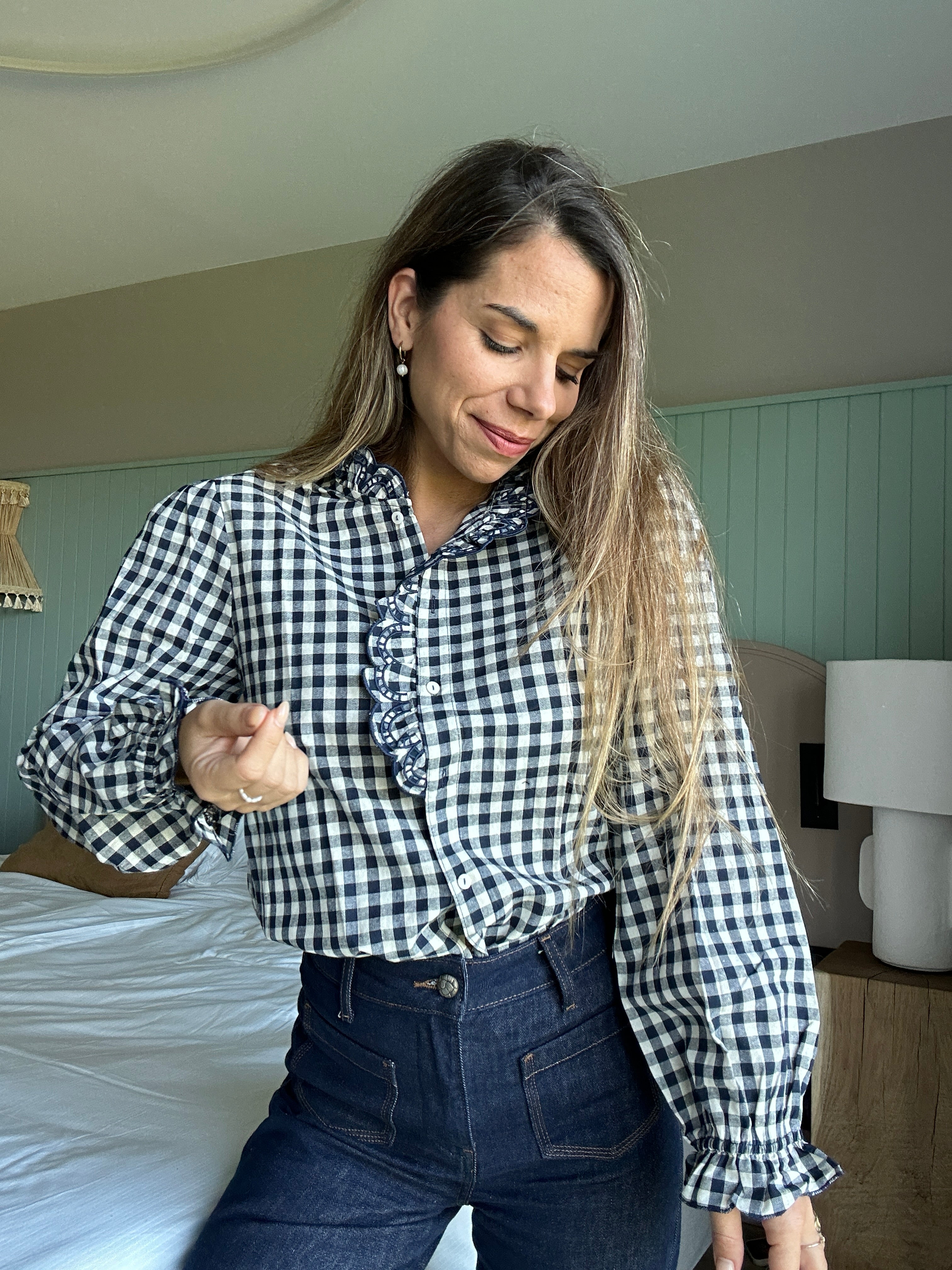 Léonor Navy Blue Vichy Blouse