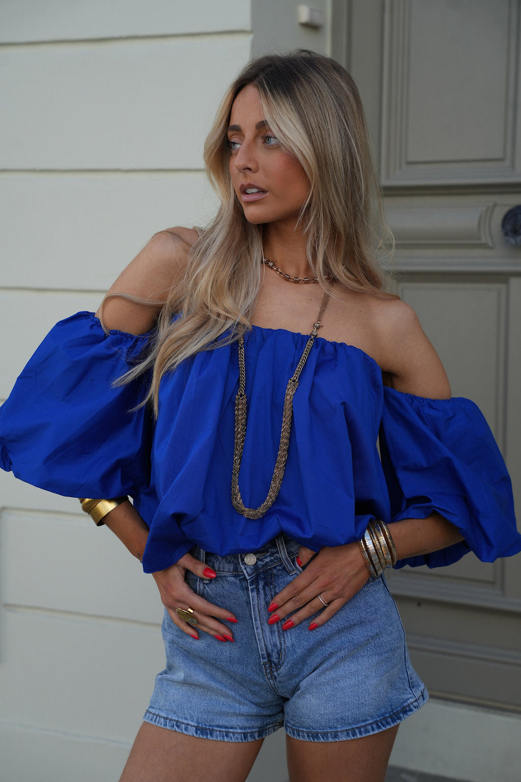 Blouse Col Bardot Nao - Bleu Roi