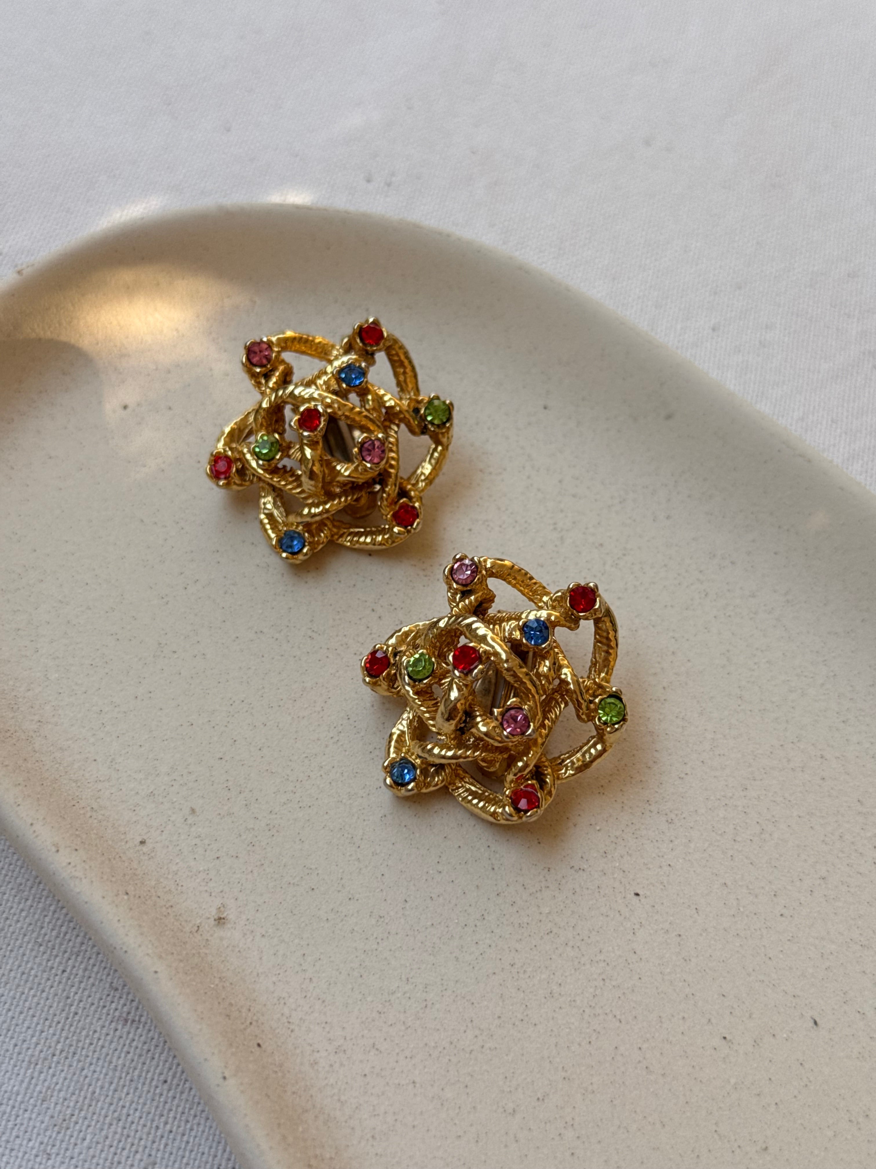 Vintage Earrings - Multicoloured Rhinestones