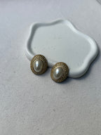 Boucles D’Oreilles Vintage - Ovales Perlées Pavées