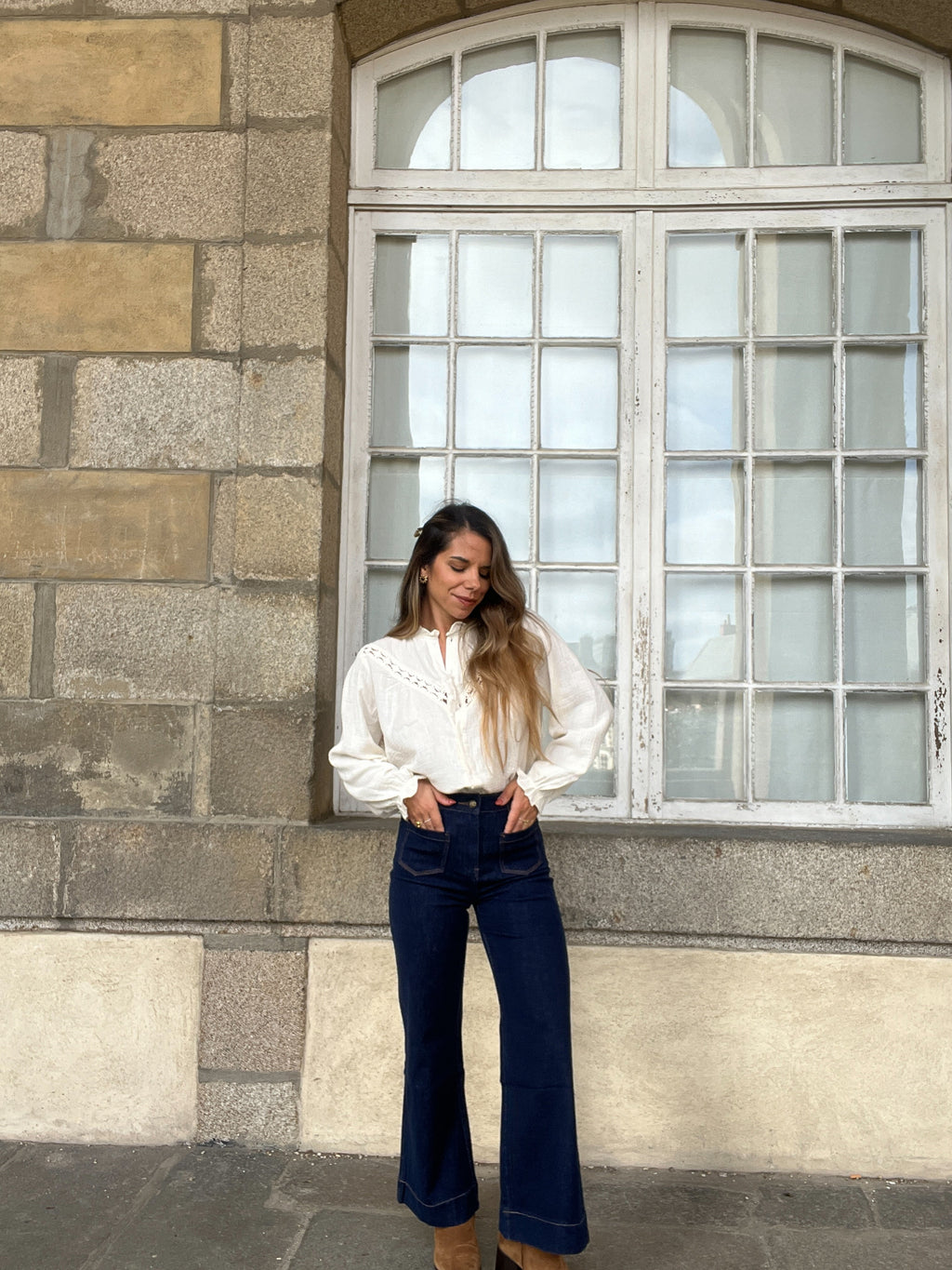 Angèle embroidered ecru blouse