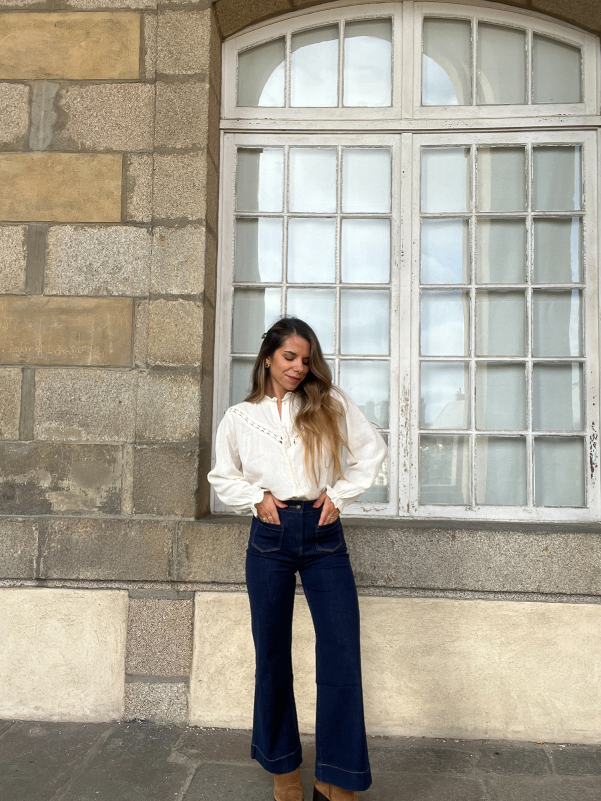 Angèle embroidered ecru blouse