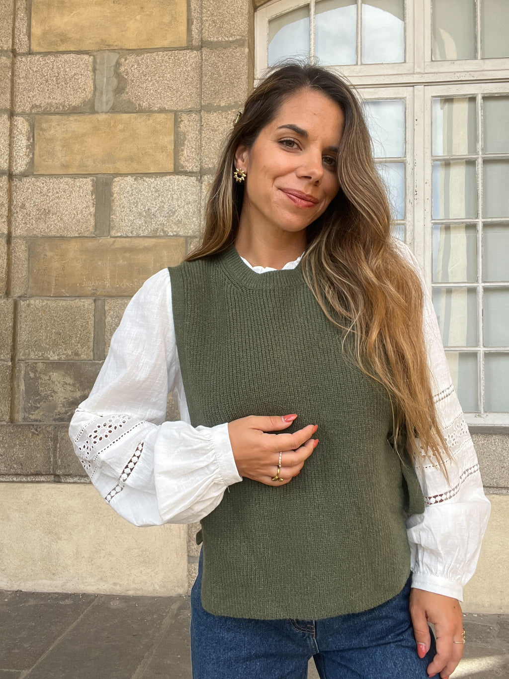 Pull sans manches à noeuds kaki Valentine