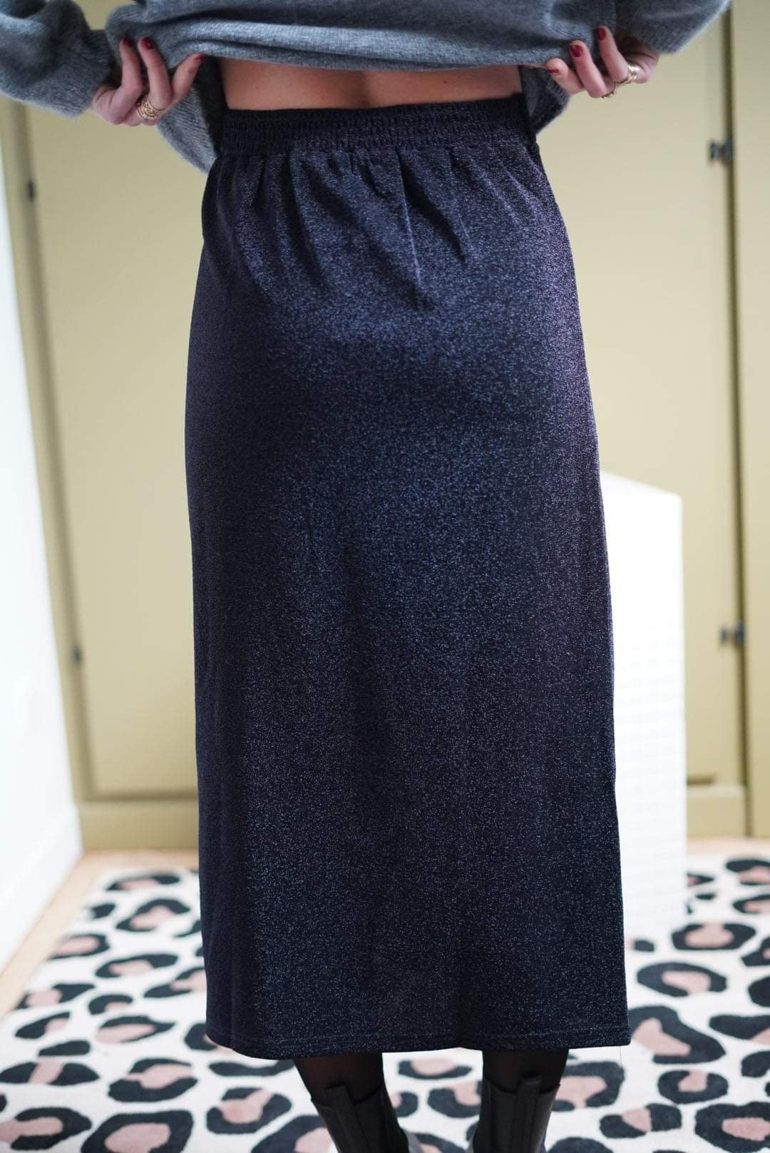 Navy Glitter Eva Midi Skirt