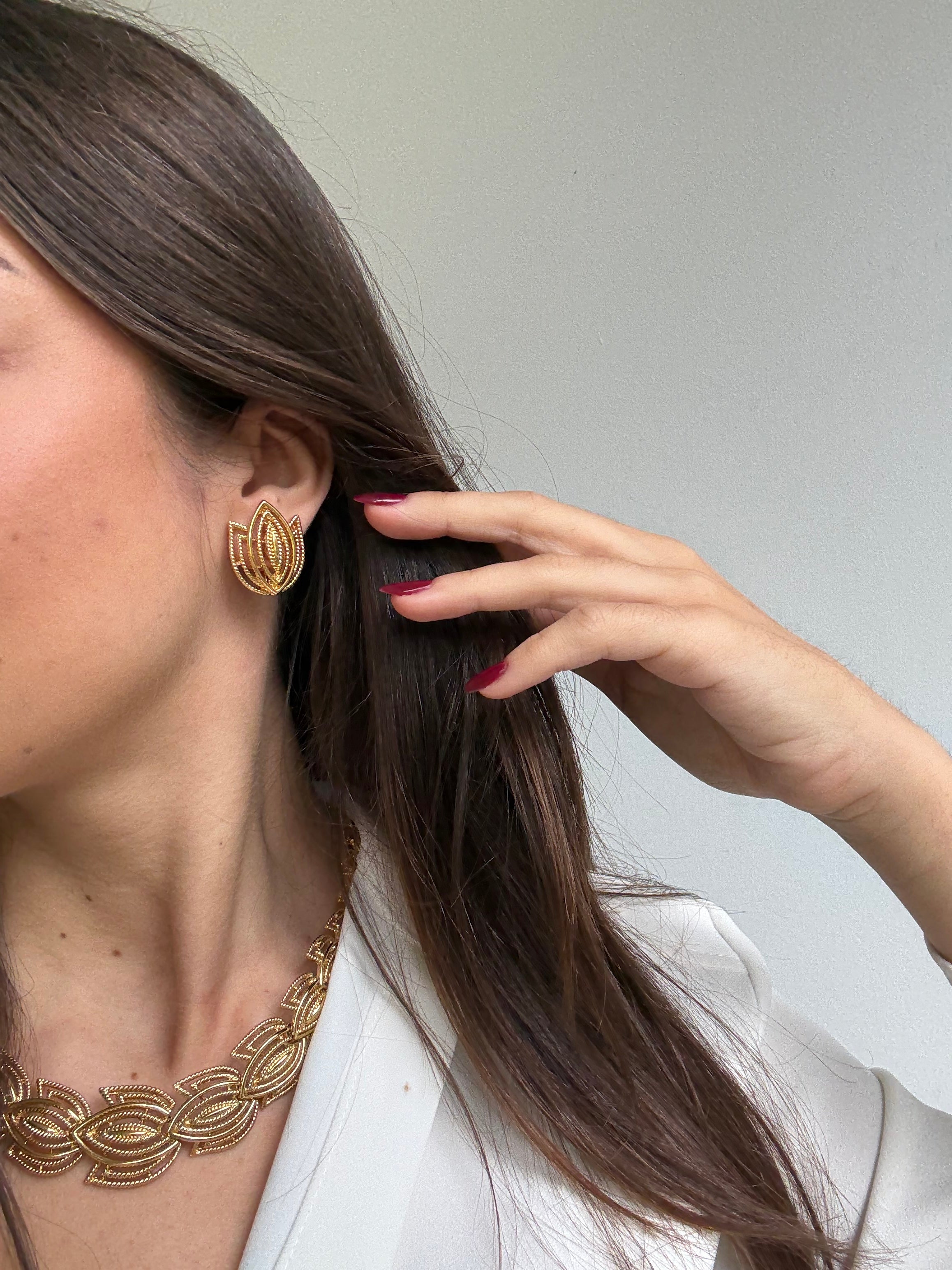 Boucles D'Oreilles Trifari Vintage - Feuillage Doré Ajouré