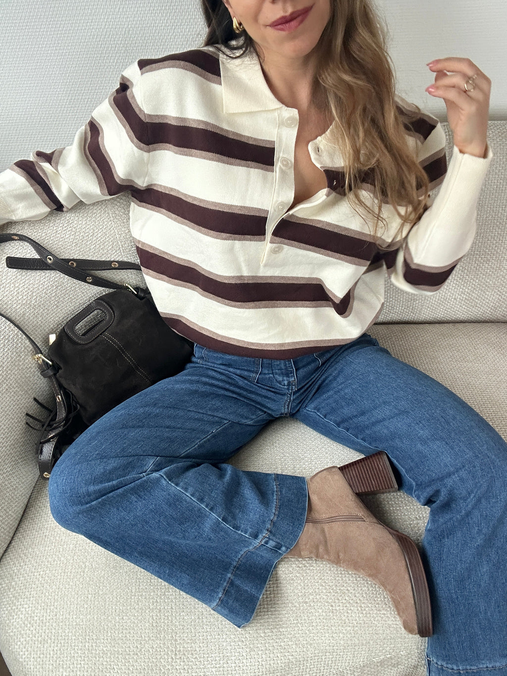 Navy Chocolate Striped Polo Shirt