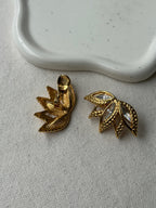 Boucles D’Oreilles Monet Vintage - Feuilles Dorées Et Strass Cristal