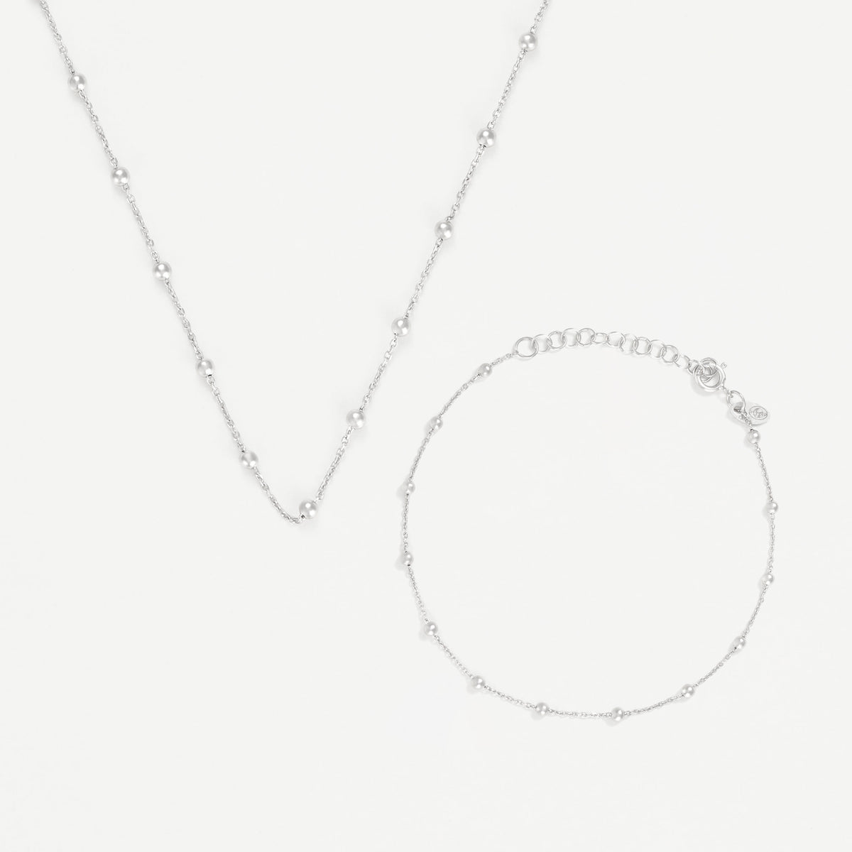 Parure "Chaîne Boules" En Or Blanc 375/1000