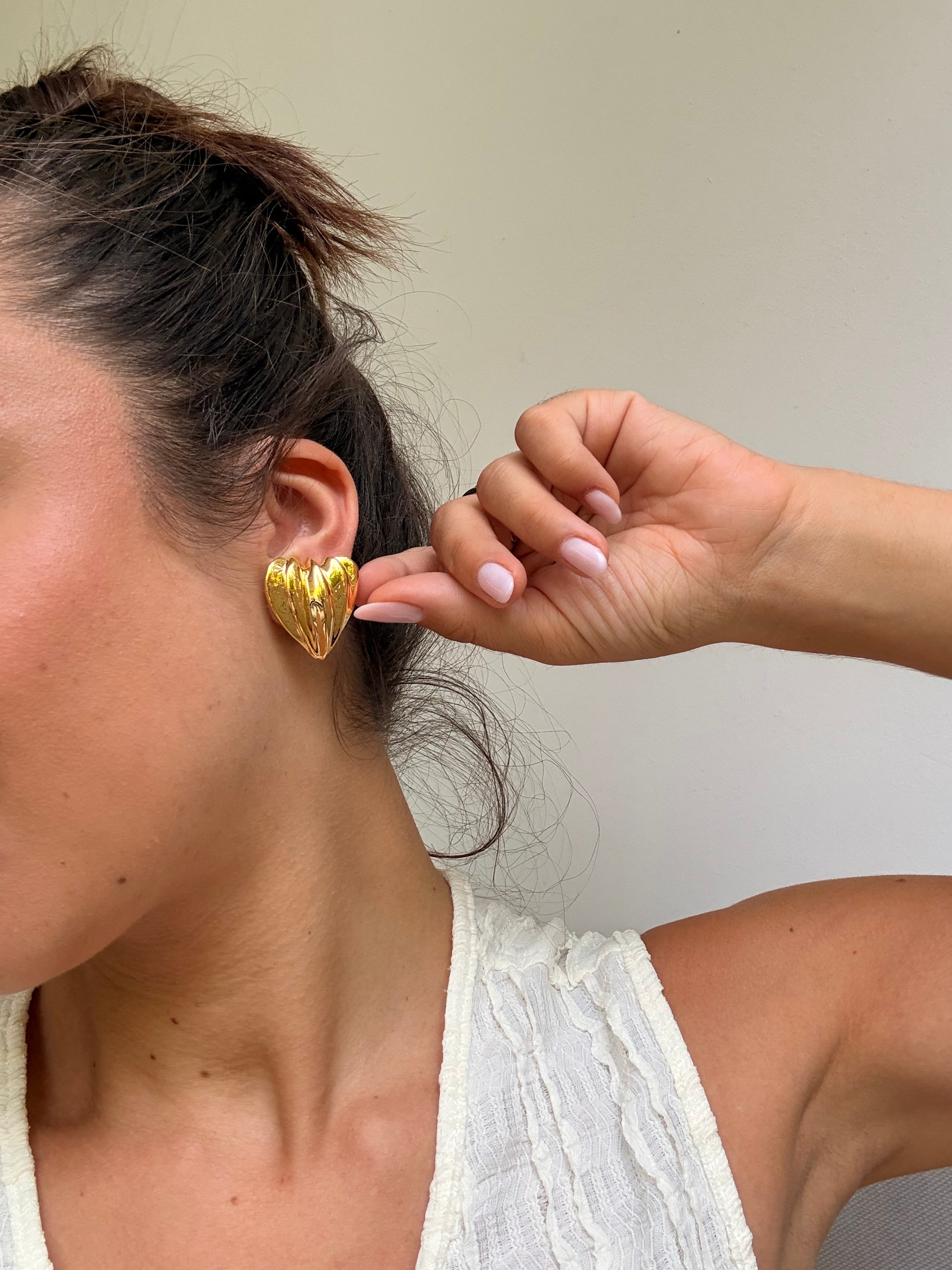 Boucles D’Oreilles Vintage - Cœurs Texturés Dorés