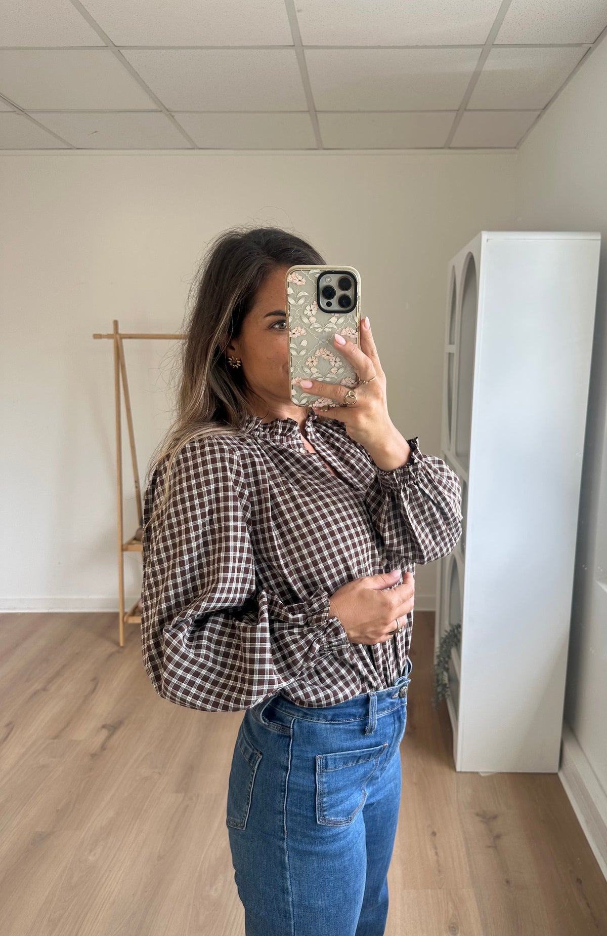 Blouse à carreaux Sybille marron