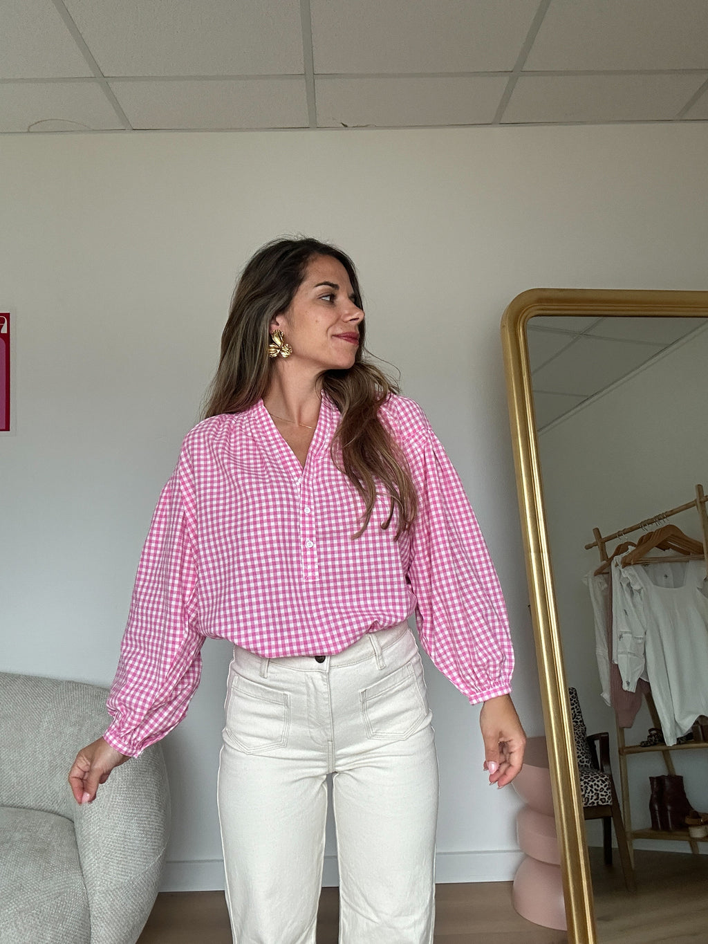 Blusa de cuadros vichy rosa Clothilde
