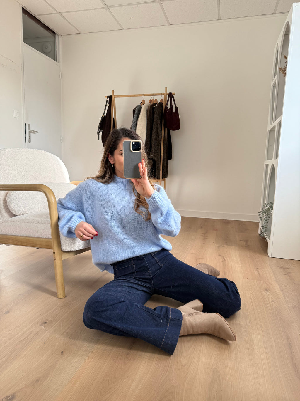 Hortense Crew-Neck Knitted Sweater Glacier Blue