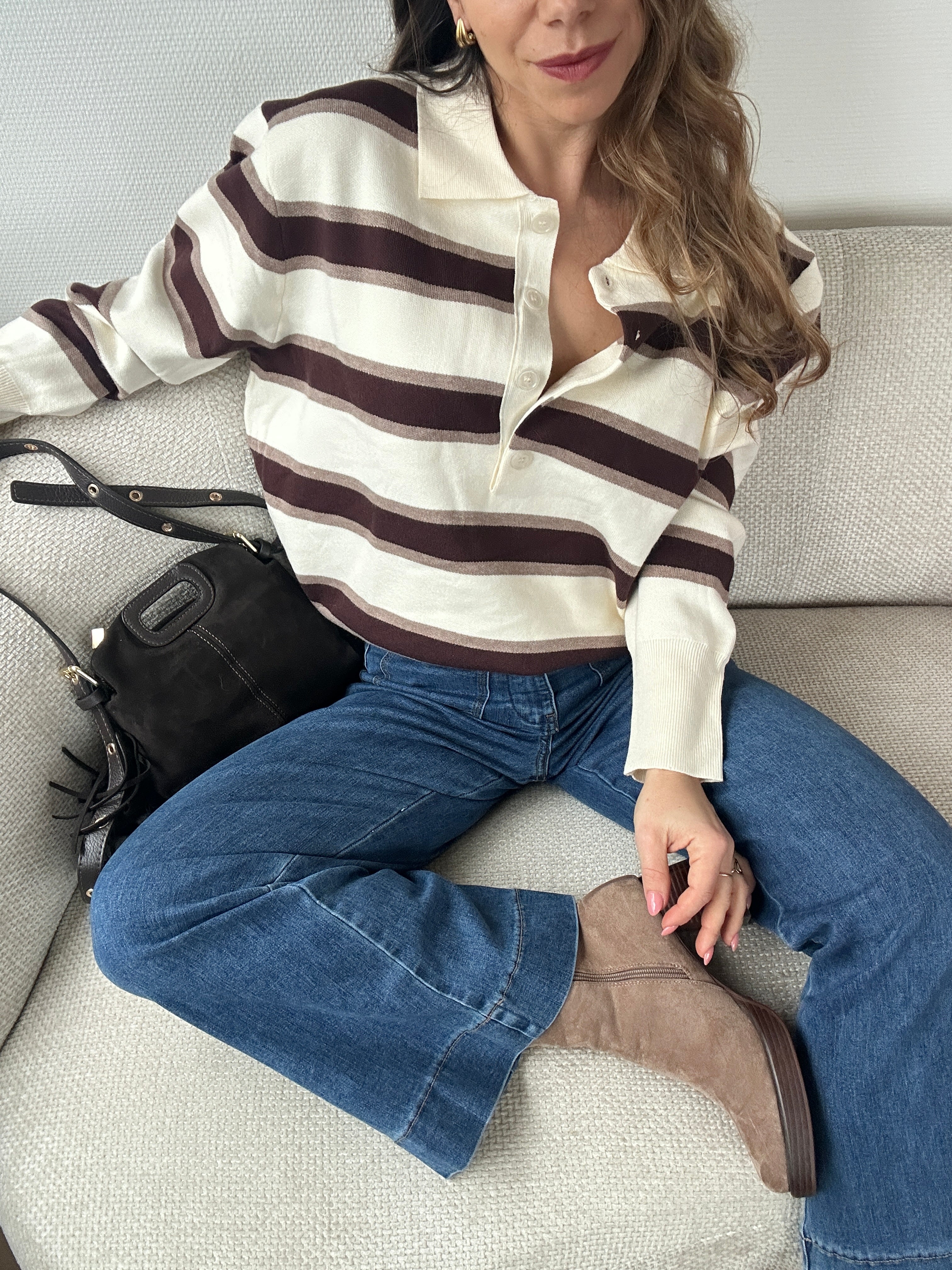 Navy Chocolate Striped Polo Shirt