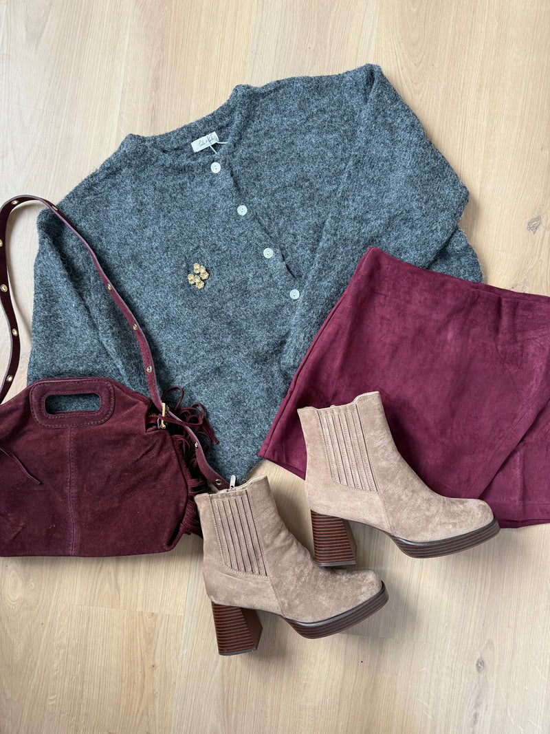 Jupe Short En Suédine Selena Bordeaux