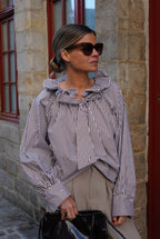 Madeleine Blouse Chocolate/White Stripe