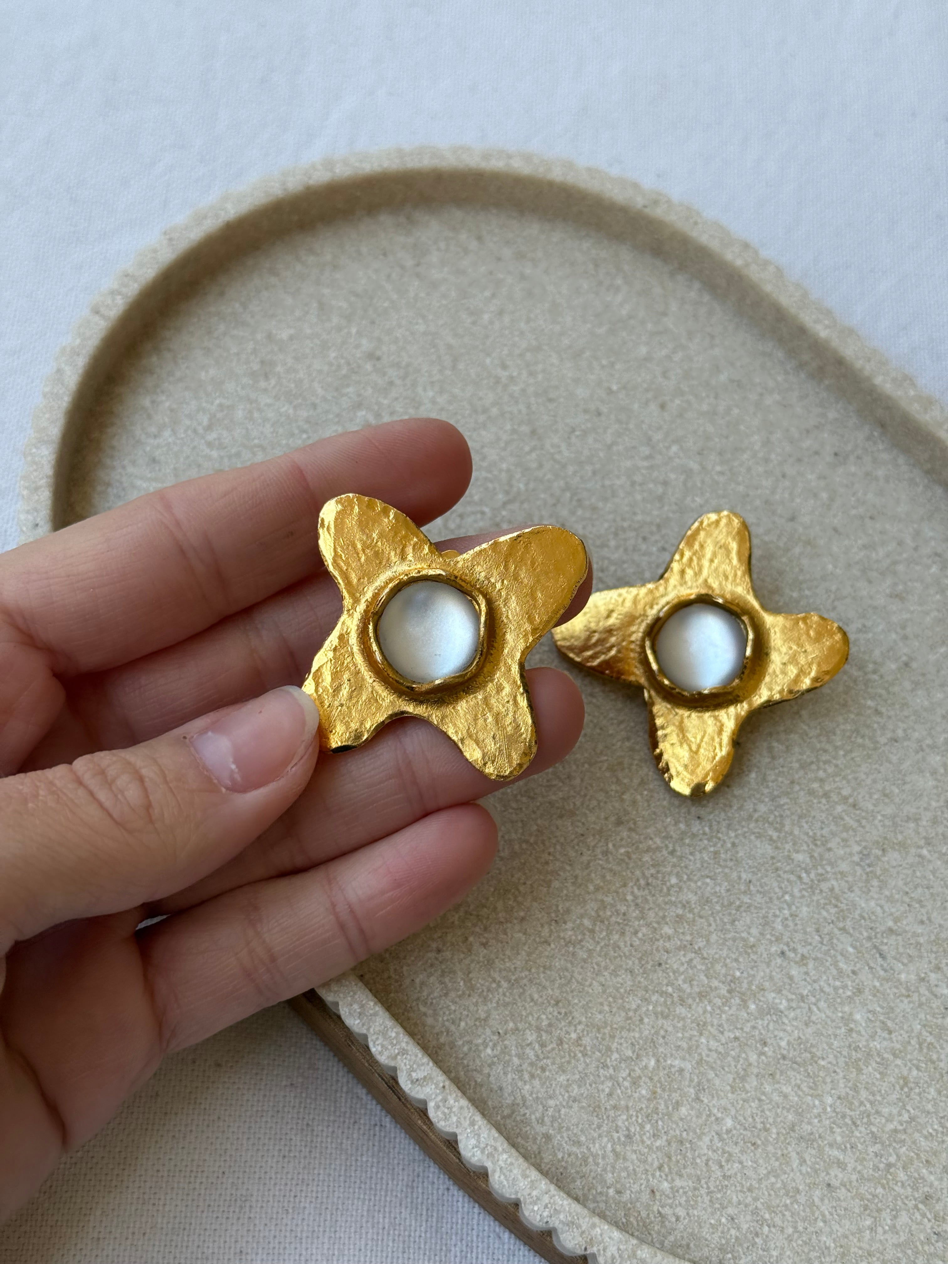 Chantal Audias Vintage Earrings - Hammered Floral Motif