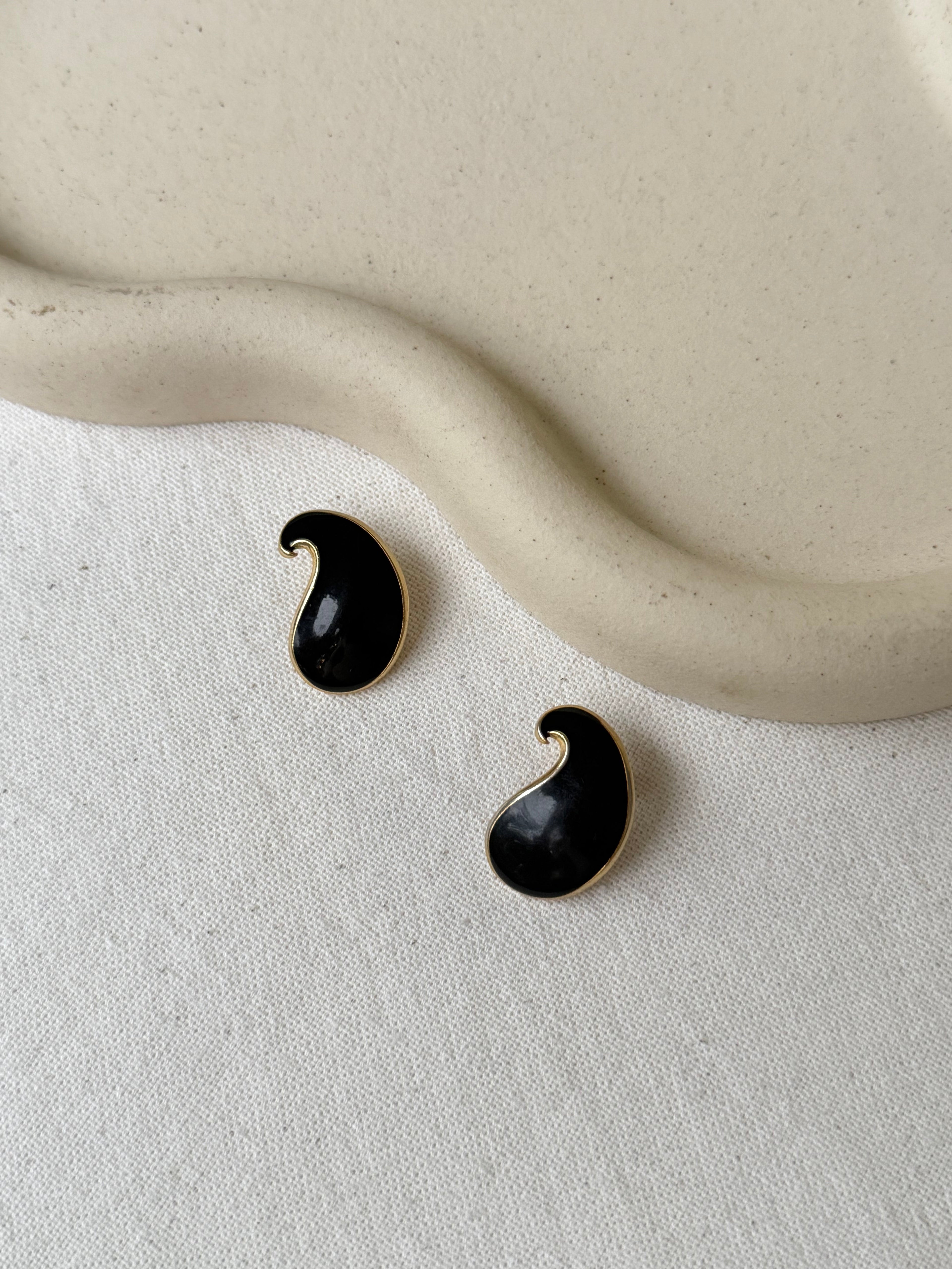 Boucles D’Oreilles Balenciaga Vintage - Gouttes Noires Et Dorées