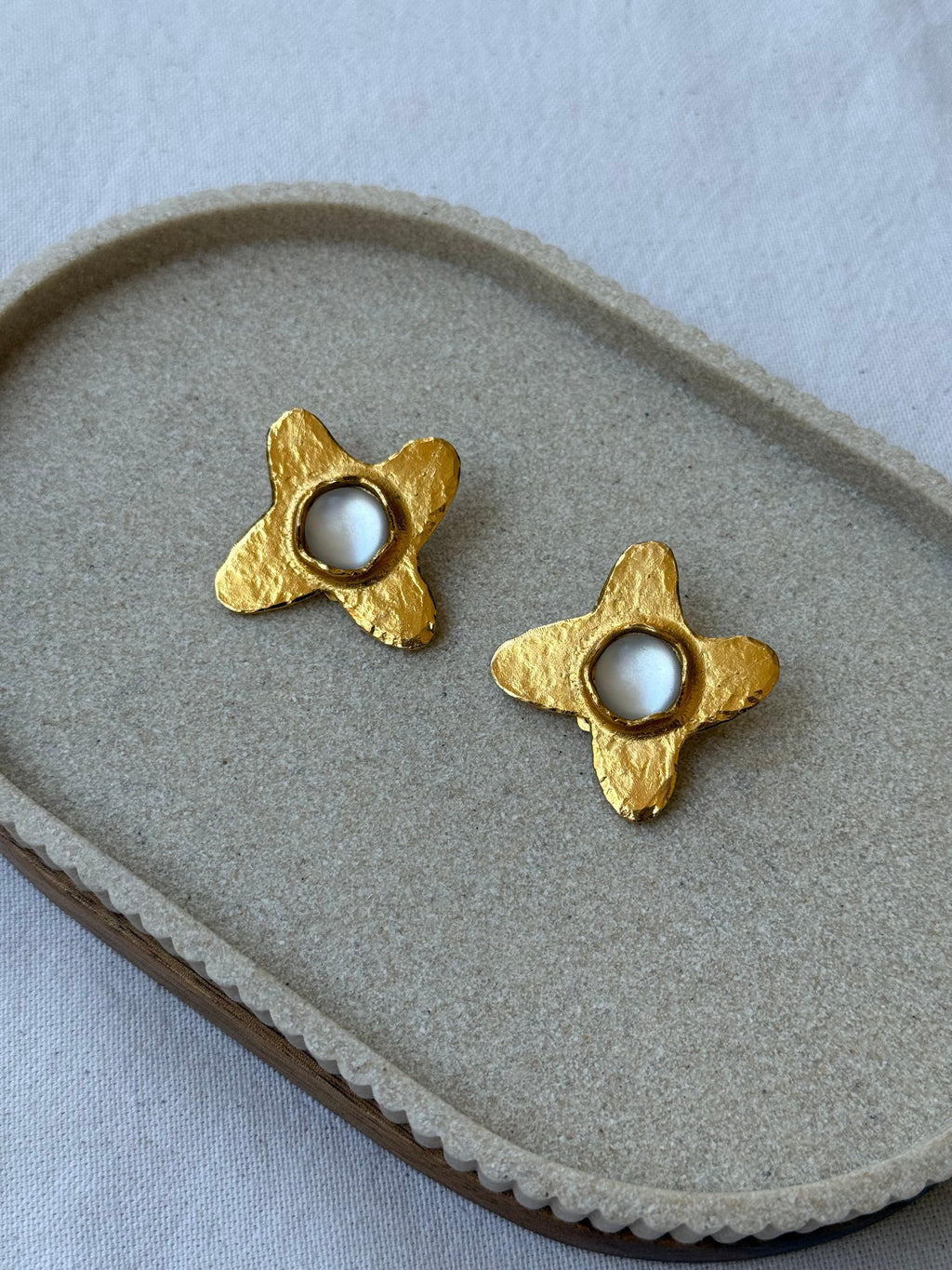 Chantal Audias Vintage Earrings - Hammered Floral Motif