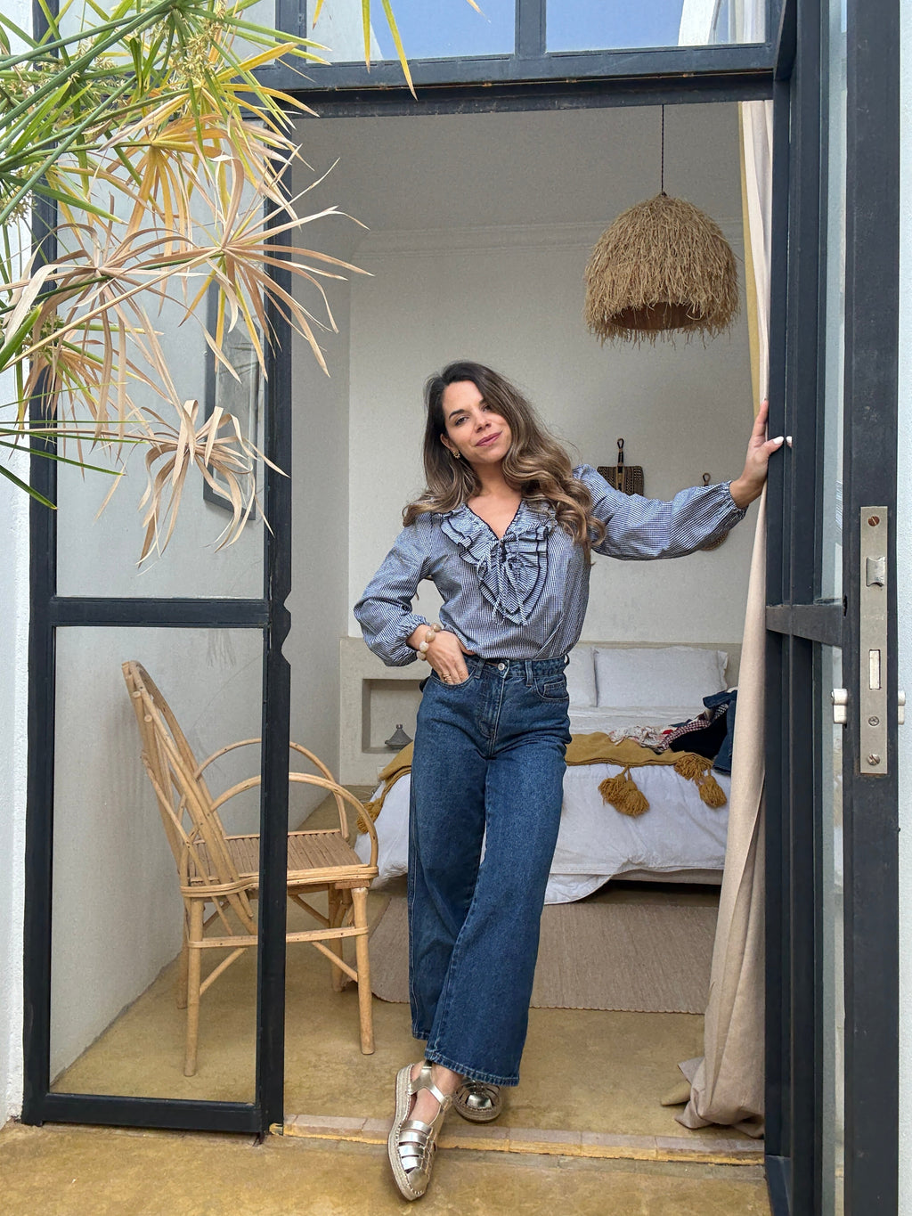 Blusa Stella de cuadros vichy azul marino