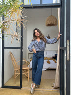 Blusa Stella de cuadros vichy azul marino
