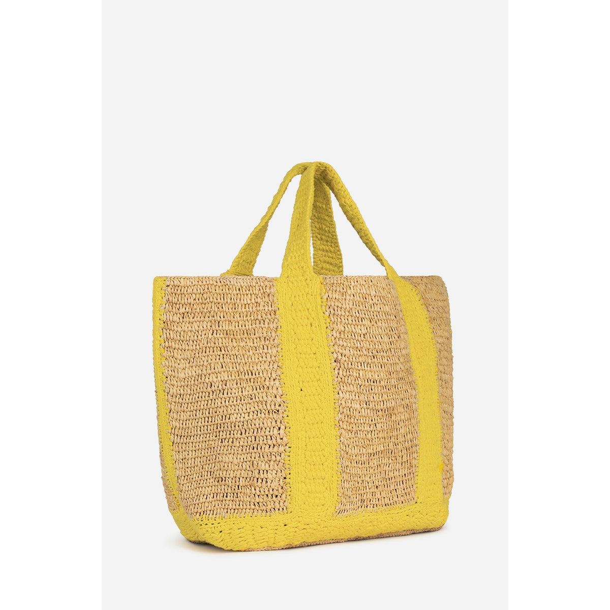 Cabas Xl Raphia Et Coton - Jaune