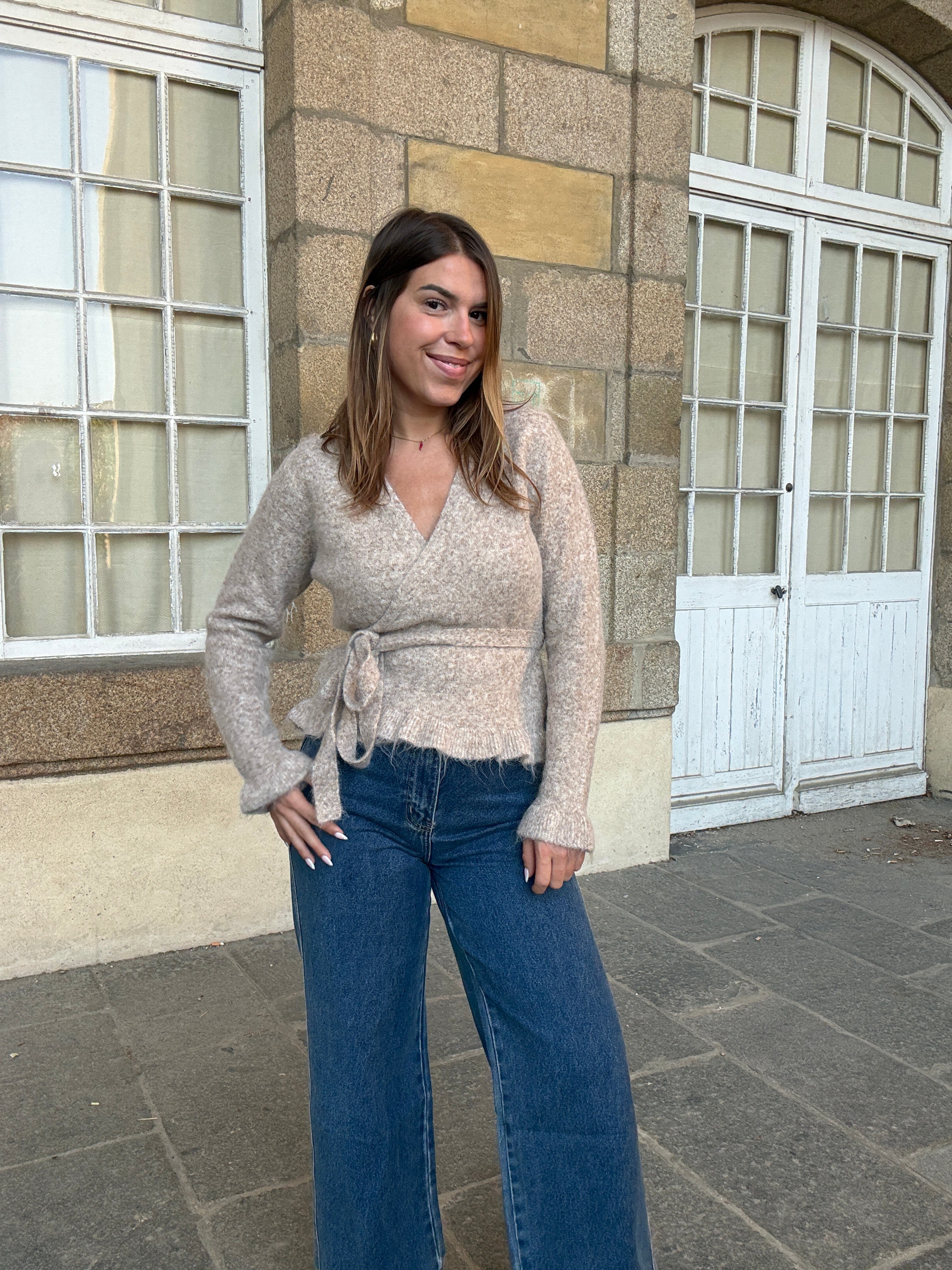 Cardigan à noeud Helena taupe