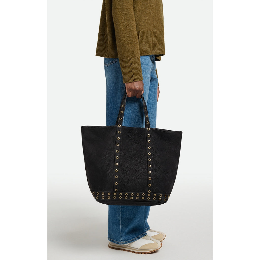 Torba shopper L z nubuku - Czarna