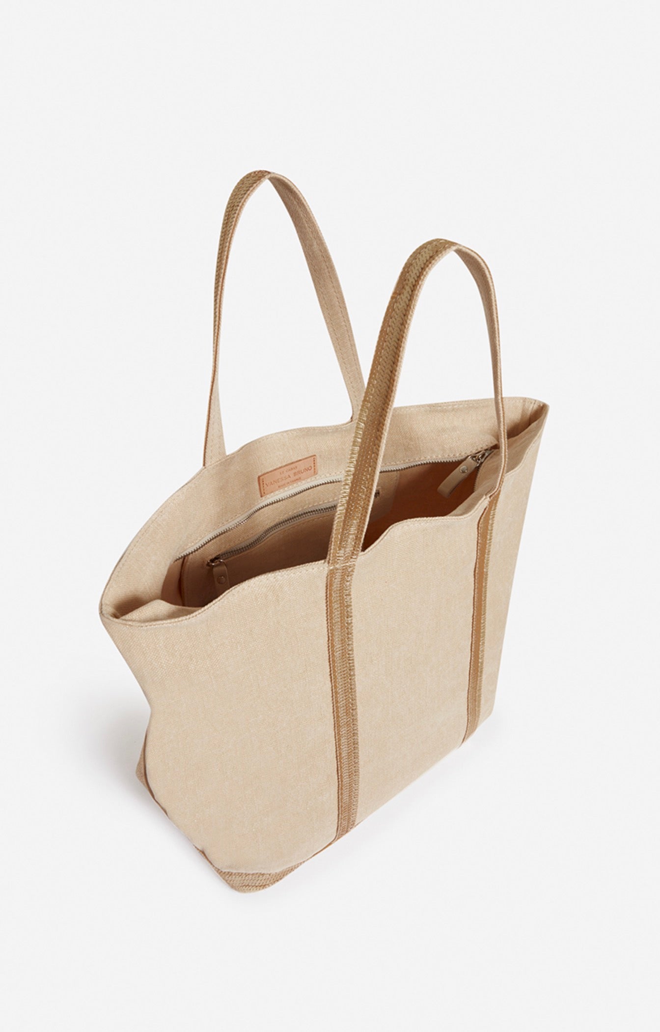 Zipped Large Linen Tote Bag - String