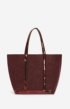 Large Zipped Linen Tote Bag - Plum