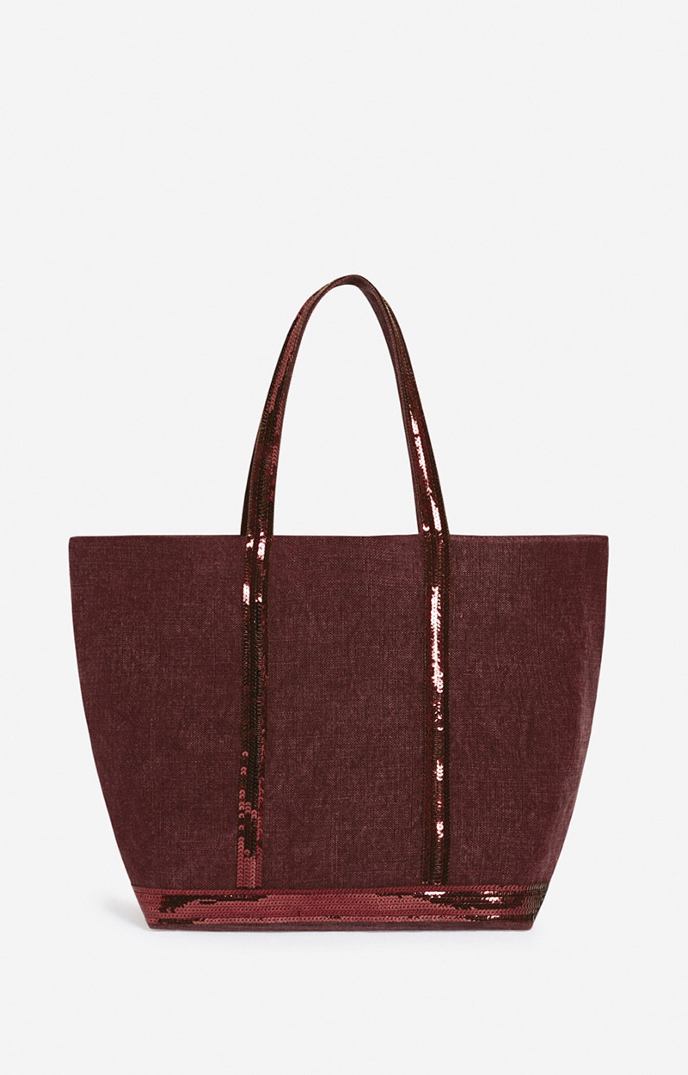 Large Zipped Linen Tote Bag - Plum