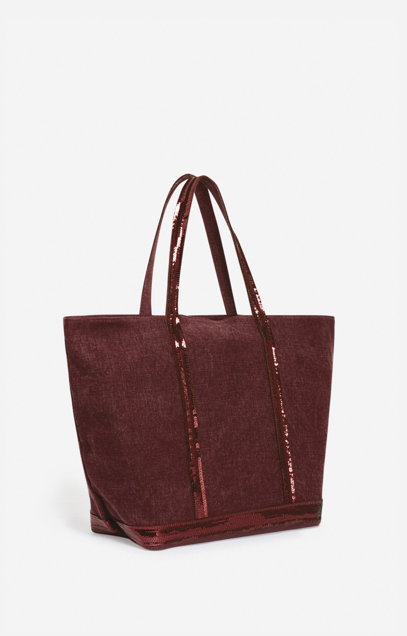 Large Zipped Linen Tote Bag - Plum