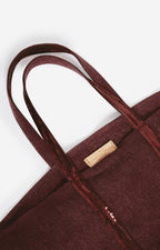 Large Zipped Linen Tote Bag - Plum