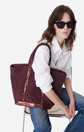 Large Zipped Linen Tote Bag - Plum