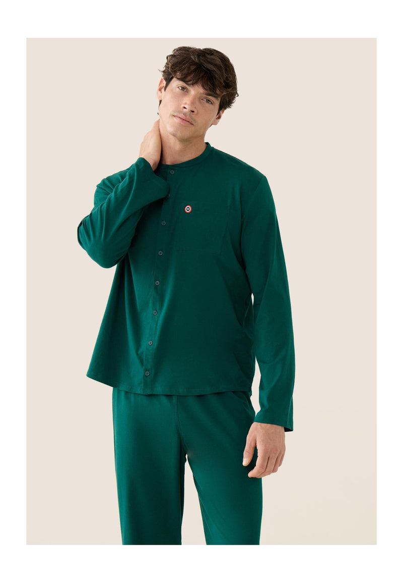 Ensemble Pyjama Haut Et Pantalon Vert En Coton - Pyjama Hugo Haut Manches Longues Et Bas Long Uni Vert