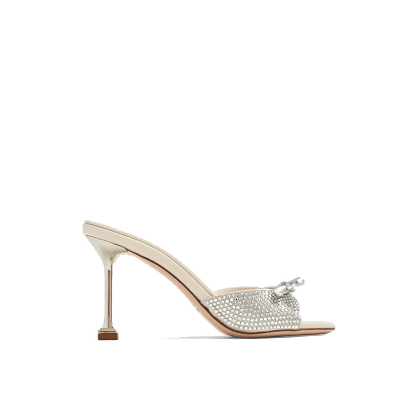 Mules - Miu Miu Leather Crystals - Silver