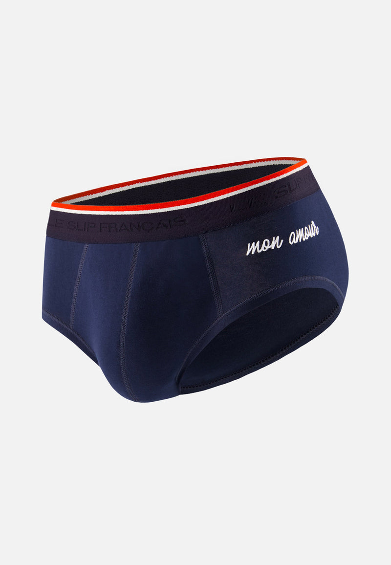Slip Bleu Marine Brodé En Coton - Terrible Bleu Amour