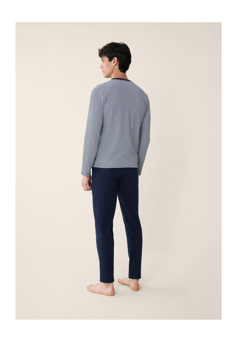 Ensemble Pyjama Haut Marinière Et Pantalon Bleu Marine En Coton - Pyjama Jeason Haut Manches Longues Marinière Et Bas De Pyjama Long Marine