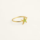 Bague femme plaqué or étoile de mer et opale synthétique