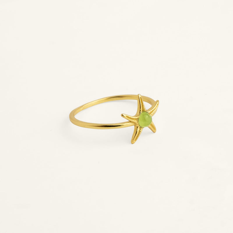 Bague femme plaqué or étoile de mer et opale synthétique